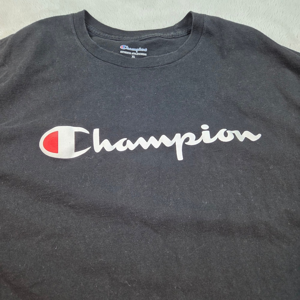 Champion T-Shirt Mens XL Black Short Sleeve Script‎ Logo Athletic Tee